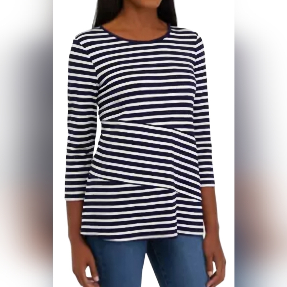 KIM ROGERS 3/4 SLEEVE TUNIC SZ XXL NAVY WHITE